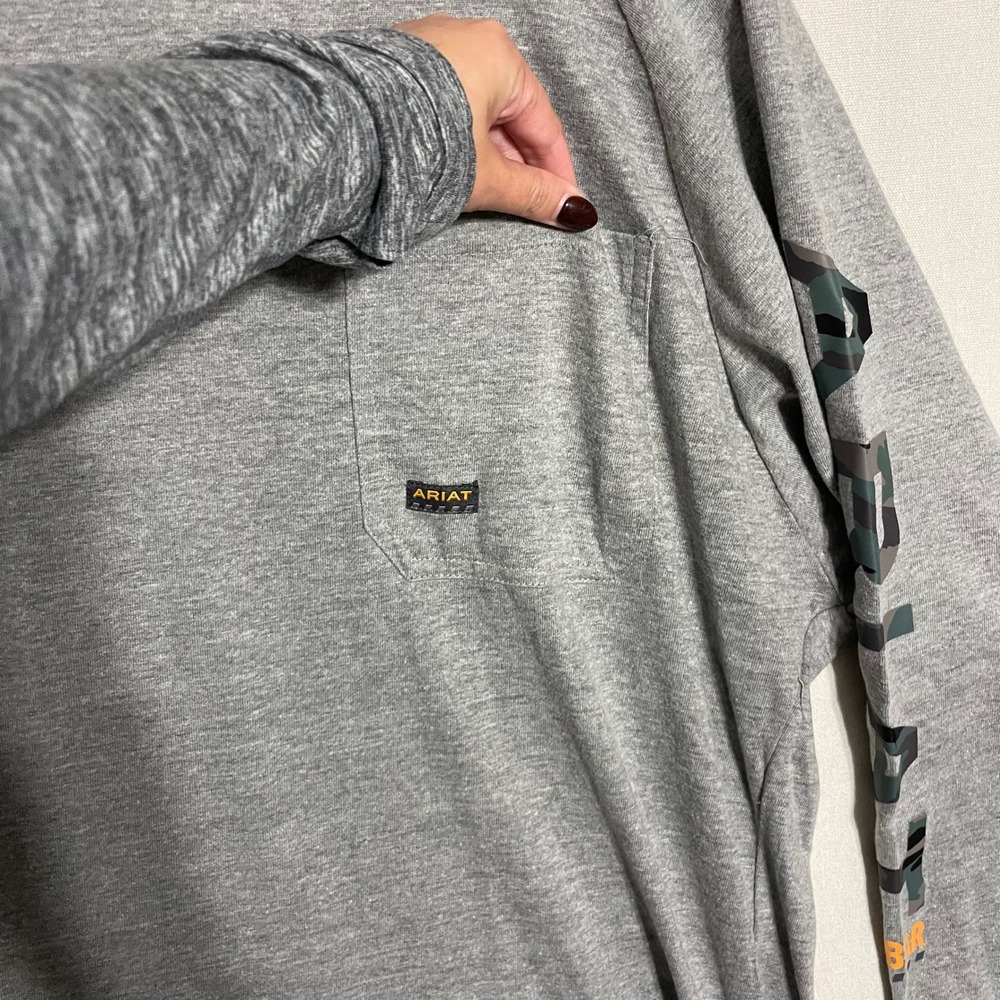 Ariat Rebar Workwear Long Sleeve Performance Tee‎ Gray Cotton Strong - Size XL - Picture 6 of 9